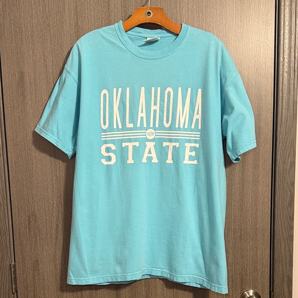 Oklahoma State Cowboys Aqua Blue Comfort Colors Graphic Tee Size Large EUC